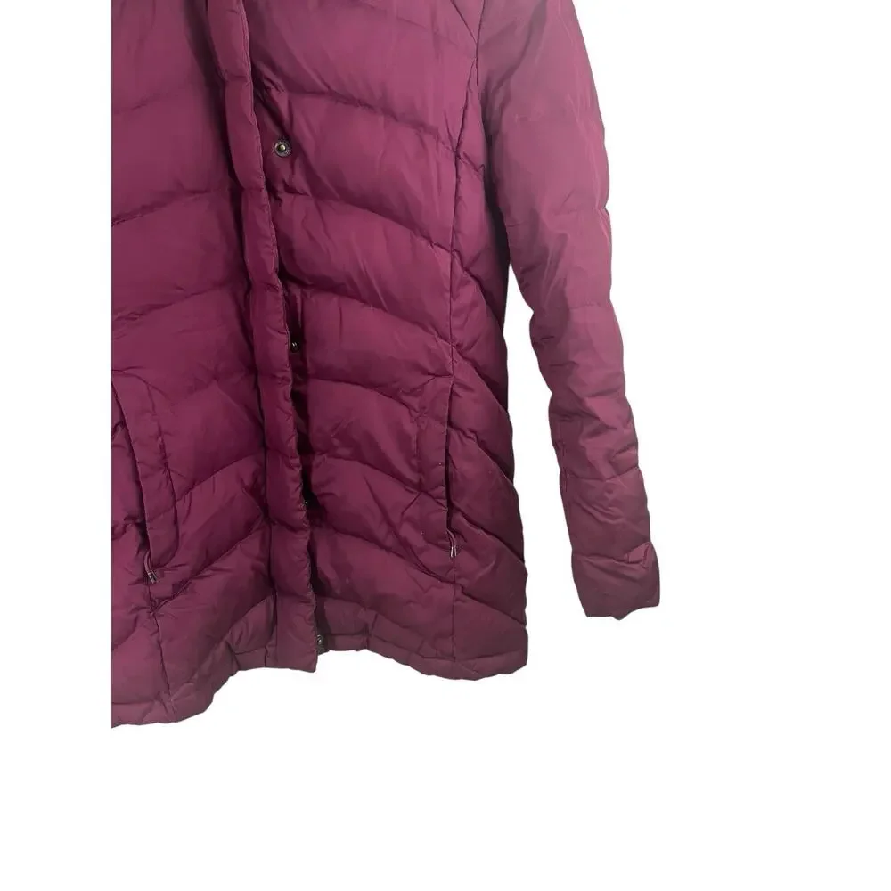 Lands' End Women's Jacket Puffer Coat XS Down Maroon Magenta Removable Hood Midi